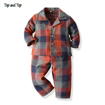

Top and Top Autumn Winter Kids Boys Pajama Sets Cotton Long Sleeve Plaid T-Shirt Tops+Pants Children Girls Clothes Sleepwear
