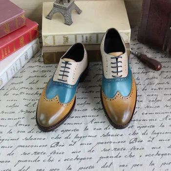 

Goodyear Leather Shoes Oxfords Formal Business Calfskin Sole Genuine Leather Wing Tip Men Man High-end Custom-made Mixed Color