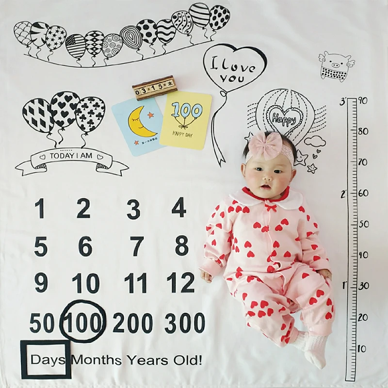 

Infant Baby Milestone Blanket Balloon Photo Photography Props Backdrop Cloth Calendar Bebe Boy Girl Accessories 100x100cm