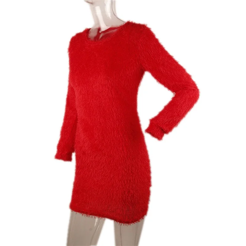 Зимнее плюшевое вязаное платье-свитер, женские вечерние облегающие платья, Рождественская черная одежда, весеннее Сексуальное мини Бандажное платье для женщин