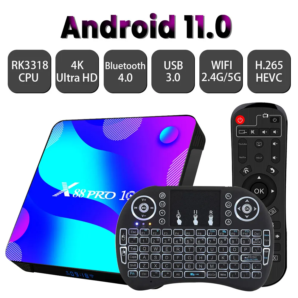 Tv-Receiver Tv-Box Bluetooth RK3318 Android 11.0 32G 5G H.265 Transpeed 4K 128G X88 64G