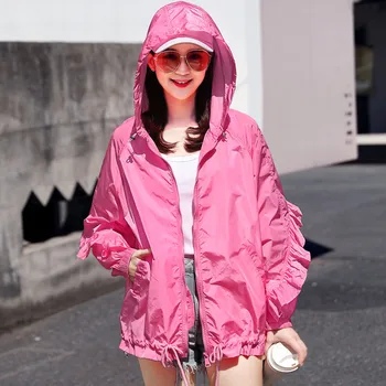 

Summer 2020 new loose Hooded Sunscreen Clothing Women's beach windbreaker breathable Coat B390