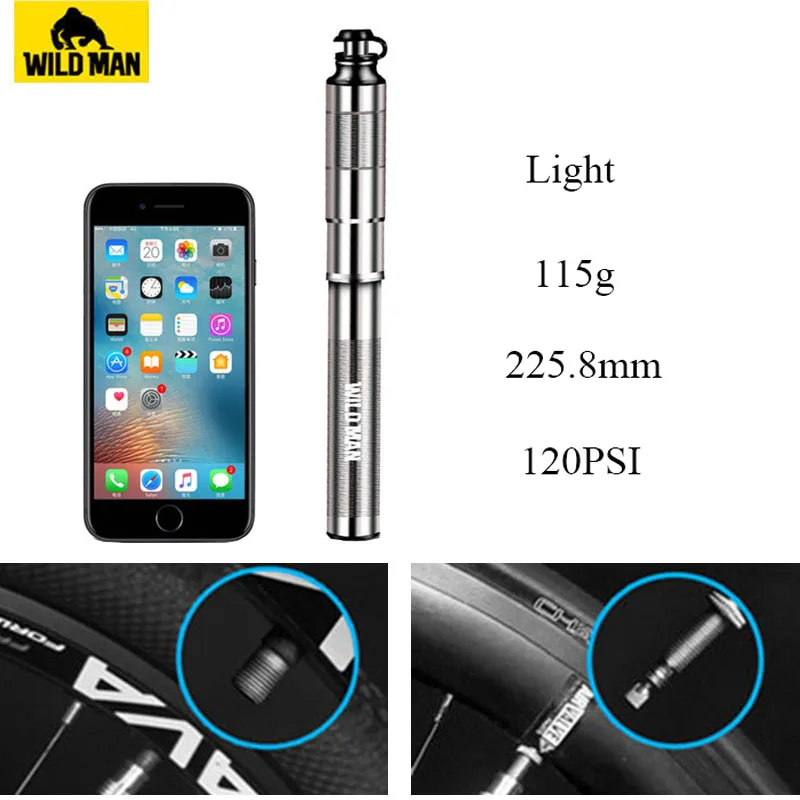 WILD MAN Retractable Portable Bicycle Tire Pump Light Aluminum Alloy Bike Pump Inflator Ball Pump 120 Psi Bike Accessories - Image 4