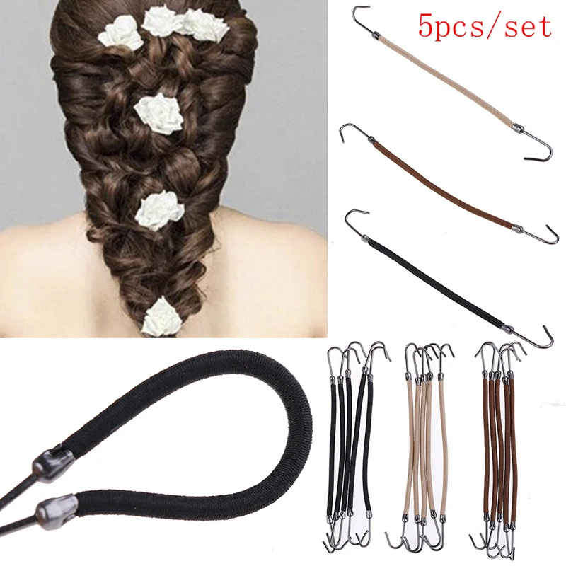 

New 5pcs Elastic Clips Bows Girls Bands Gum With Hook Ponytail Holder Bungee Hair Thick Hair Headwear Women Hair Accessories