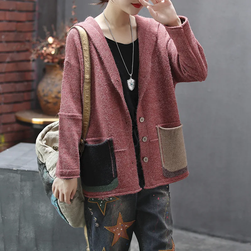 ^*Best Offers Women Loose Hooded Sweaters Knitted Jacket Ladies Pockets Knitwear Female 2019 Autumn Spring Hooded Cardigans Sweater Coat