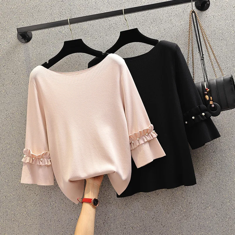 

Large Size Dress Autumn Clothing 2019 New Style Cover Belly Knit Low Waist Jersey Large GIRL'S Thin Slimming Underwear Tops