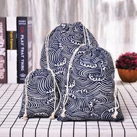 Cotton Linen Drawstring Bag Fabric Pouch Cute Cartoon Print Kids Travel Cloth Shoes Storage Bag Makeup Case Christmas Gift Bag 2
