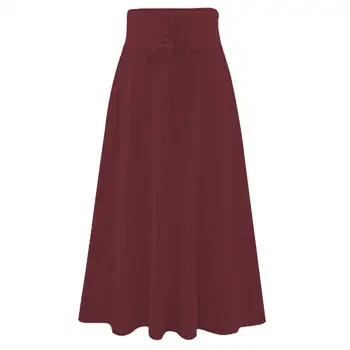 

Fashion Women Pleated Maxi Long Skirt With Bandage High Waist Small Swing Solid Color Lace Up Mid-calf streetwear one size nice