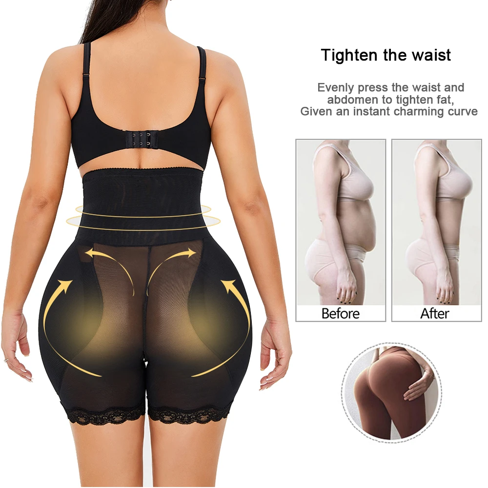 Velssut High Waist Body Shaper Sponge Pads Butt Lifter Belly Slim Pants Padded Shapewear Panties Plus Size