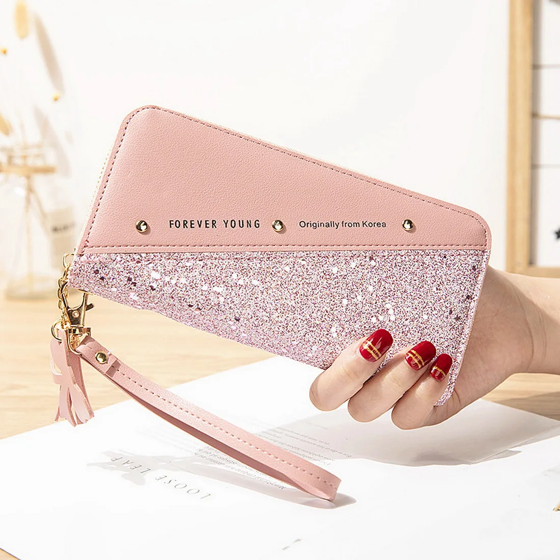 

2020 Women Sequined Patchwork Glitter Wallet for Women Long PU Leather Cards Wallet Coin Purse Female Wallets Girls Gifts