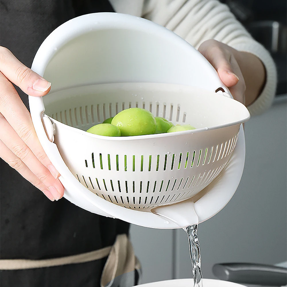

Kitchen Drain Basket Bowl Rice Washing Colander Basket Strainer Noodles Vegetable Fruit Double Drain Storage Basket Kitchen Tool