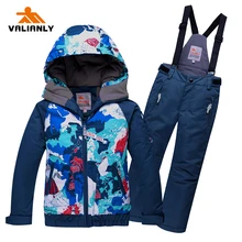 Детский лыжный костюм для мальчиков и девочек зимний комбинезон уличные зимние комплекты лыжная куртка с капюшоном брюки комплекты для сноуборда детская одежда-25C