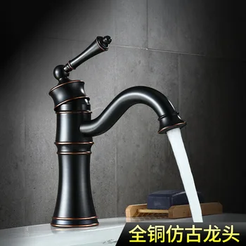 

Black Full Copper Water Tap European Black Bronze Waterfall Mix Water Tap Off The Stage Basin Faucet