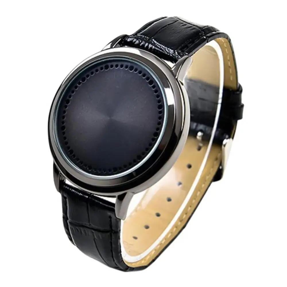 Fashion Watch LED Touch Control Round Dial Faux Leather Band Waterproof Personality Quartz Clock Reloj Mujer Relogio Feminino