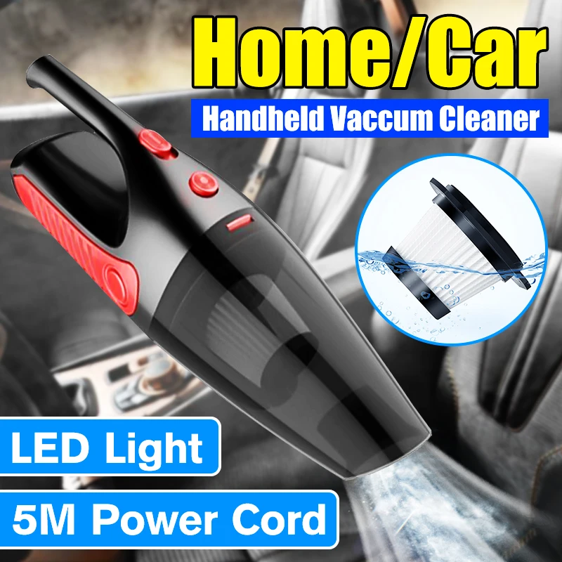 

2800Pa Mini Cordless Car Vacuum Cleaner 12V 120W Home Auto Handheld Wet Dry Dual Use Portable HEPA Filter Vacuums with LED Light