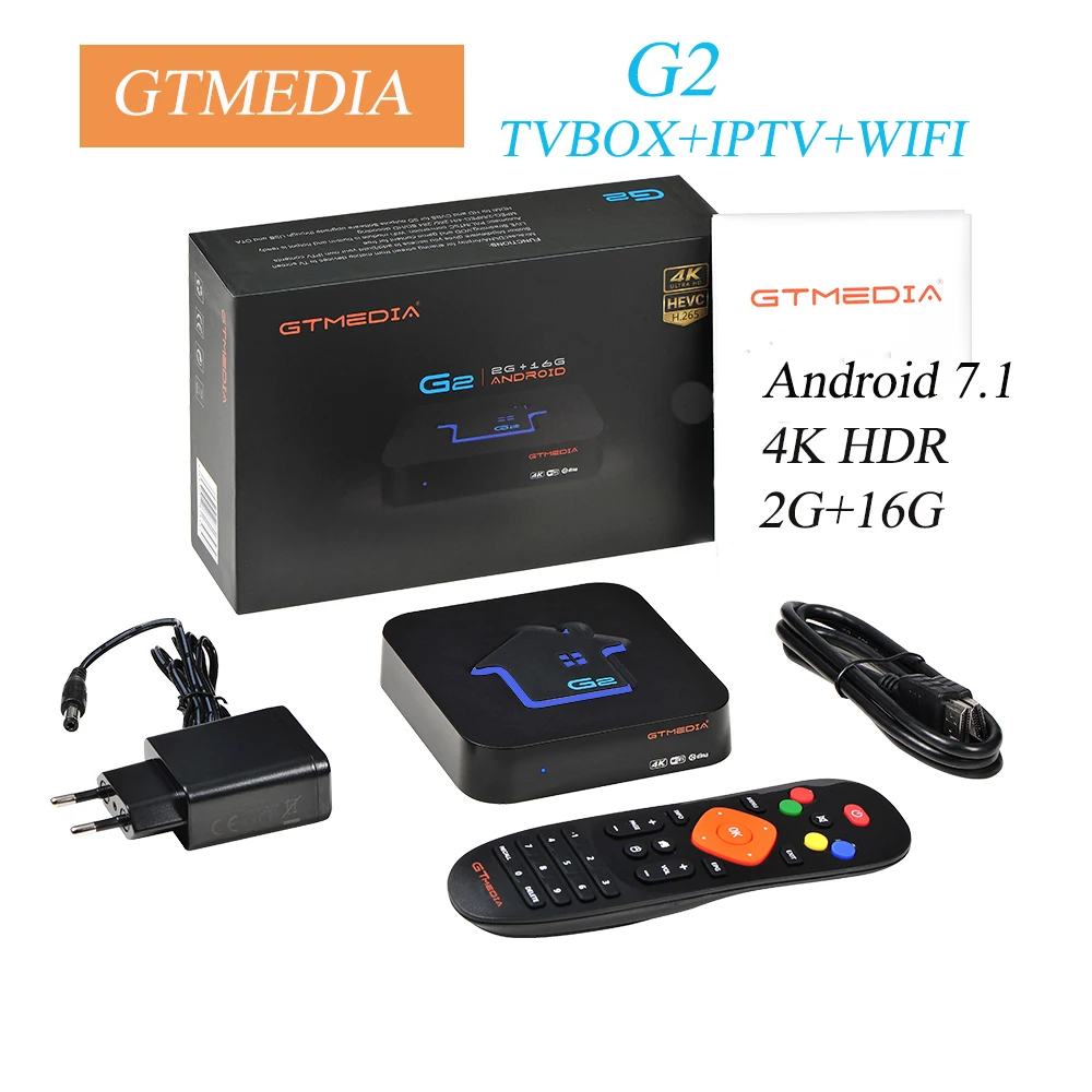Android 7,1 GTMEDIA G2 ТВ коробка+ IP ТВ сервера с поддержкой 4K HDR со сверхвысоким разрешением Ultra HD, 2G 16G WI-FI Google Cast Netflix IPTV Set-top Box Media Player