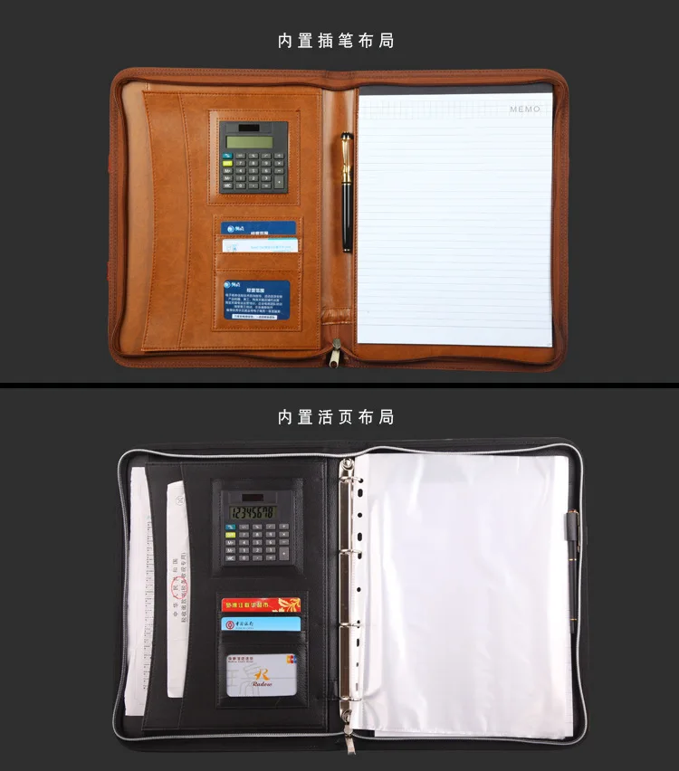 Manufacturers Direct Selling Hand Zipper Multi-functional Folder A4 Business Male Package Zipper Bag Notebook Customizable