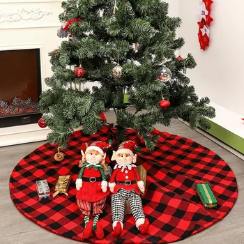 

120cm 48" Christmas Tree Skirt Classic Black and Red Plaid Christmas Decorations for Home Mat Rugs Gift Rustic Navidad 2020