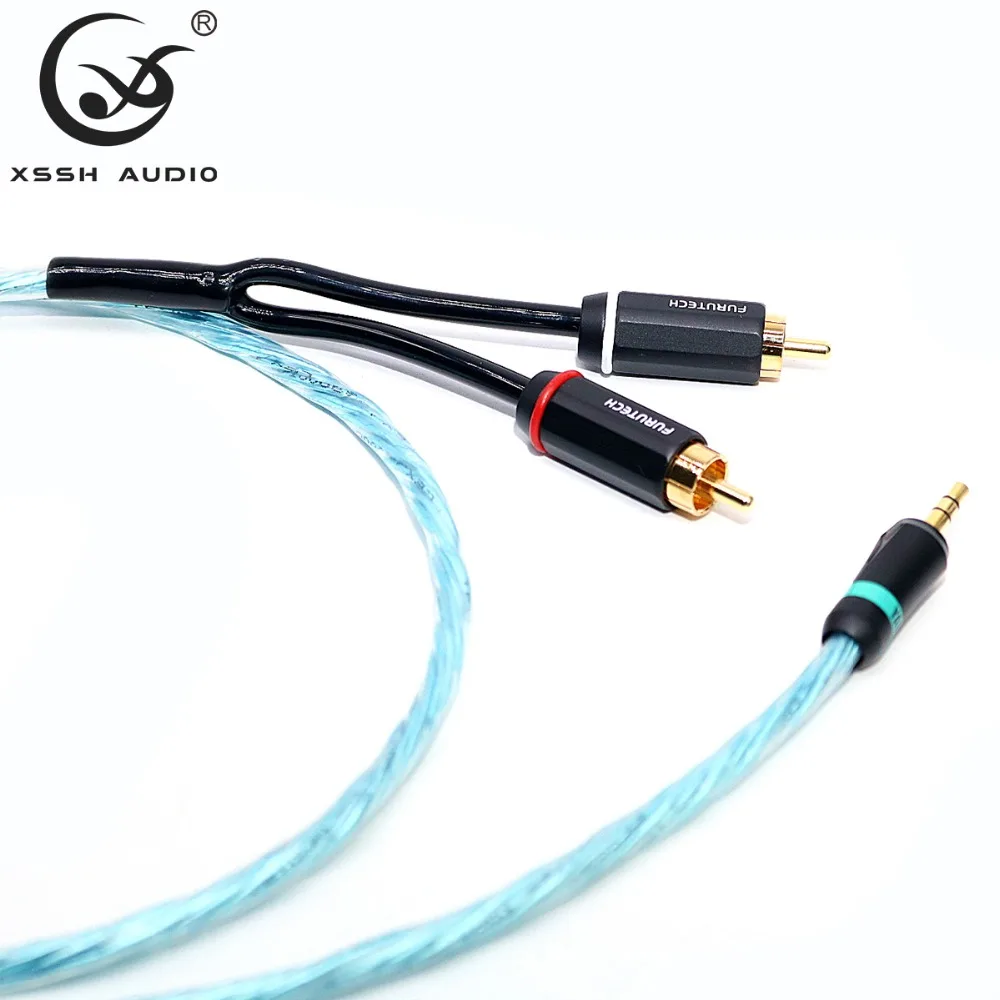 XSSH audio 3 5mm stereo plug to 2 RCA Hi end HIFI OFC pure copper Headphone Earphone Extension Audio Wire Cord Aux Cable Cables