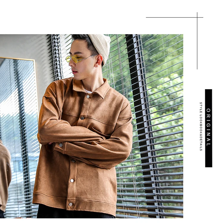 Осенняя новая куртка из оленьей кожи Мужская модная однотонная повседневная куртка Мужская Уличная дикая хип-хоп Свободная куртка-бомбер мужская одежда