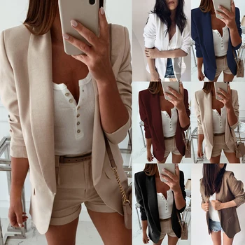 

Women Turn Down Collar Suit Jacket Autumn Solid Lapel Slim Fit coat Jacket Ladies Business Office Coat Cardigan Outerwear Tops