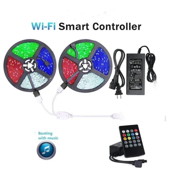 

LED Strip Light RGB 5050 Flexible Ribbon LED Diode Tape 5M 10M 15M LED Light Strip 12V Music IR Controller power Adapter Plug