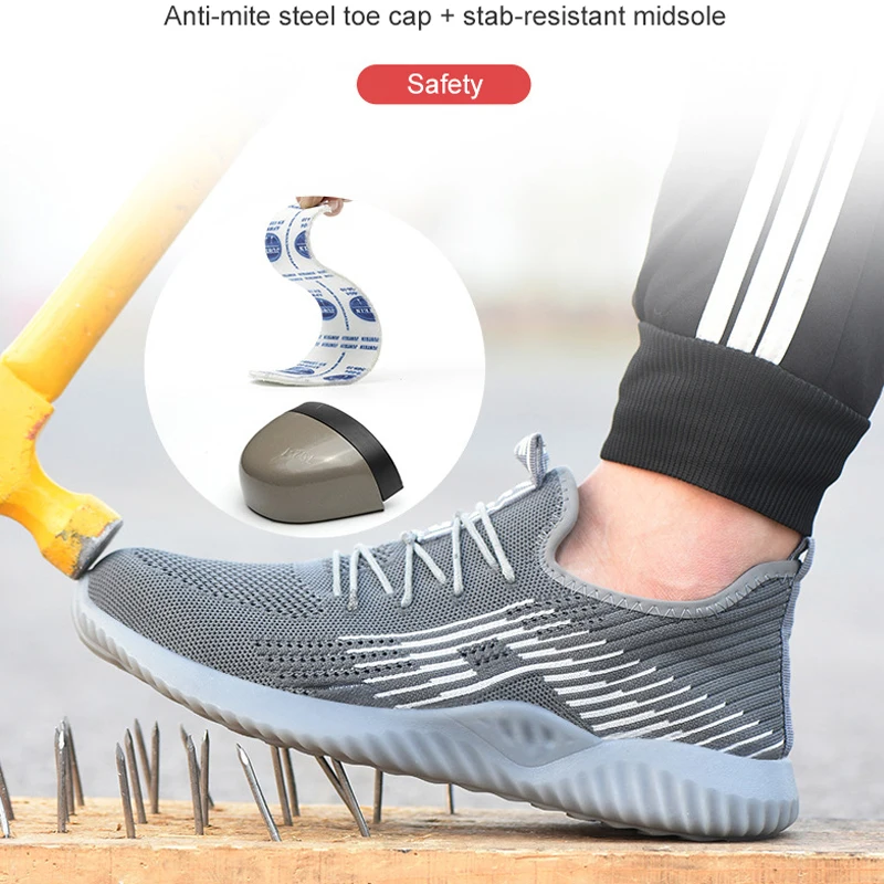 

Fashional Sport Style Safety Sneakers Summer Breathable Woodland Safety Boots Steel Toe Anti-Smashing Protective Footwear