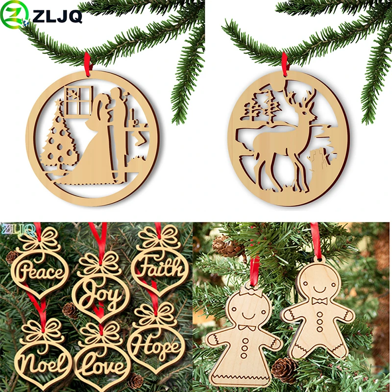 

ZLJQ Wood Hanging Christmas Tree Ornament Party Decoration Letters Xmas Elk Decor For Home Navidad Decoracion Supplies 6D