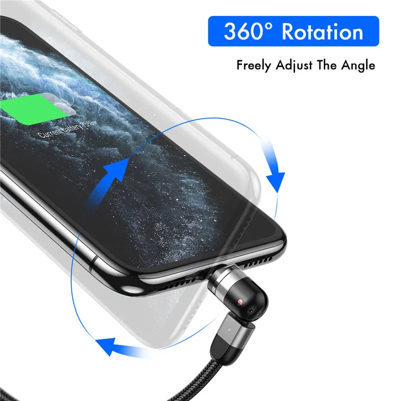 Магнитный кабель USLION с поворотом на 2020 ° Micro USB Type C зарядное устройство для iPhone 11 Pro