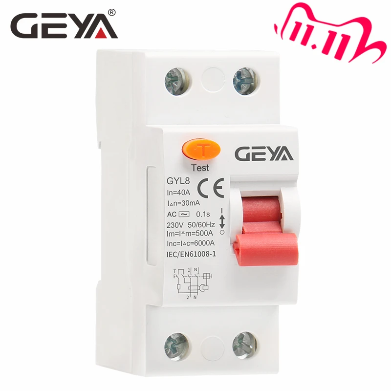 

Free Shipping GEYA GYL8 AC Type RCD ELCB RCCB Din Rail Residual Current Circuit Breaker 25A 40A 63A with CE CB Certificate