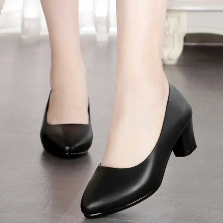 

2019 Spring And Autumn New Style WOMEN'S Dress Korean-style Pointed Shallow Mouth Shoes Semi-high Heeled WOMEN'S Casual Shoes Ve