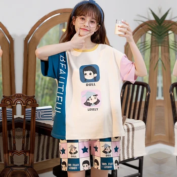 

New Arrival Comfortable Sleepwear For Women Short Sleeve+Pants 2 Pcs Casual Pajama Sets For Girl 100% Cotton Good Quality