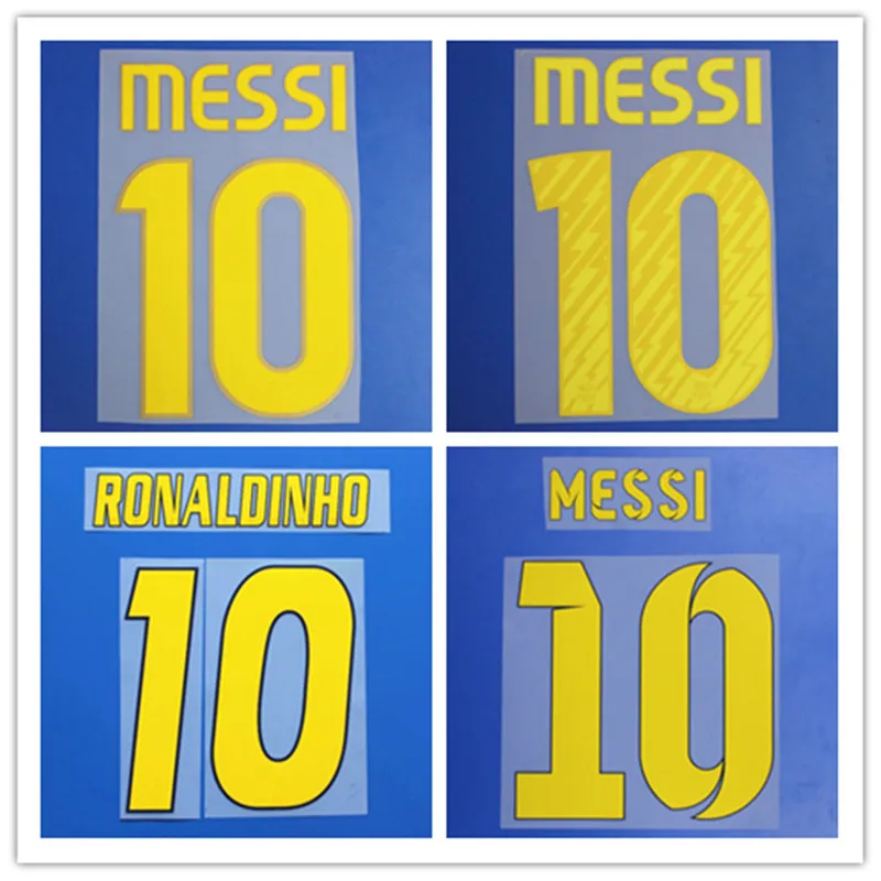 

Retro 2006 2007 2008 2011 2014 Messi #19 printing nameset fonts printing hot stamping soccer patch badges