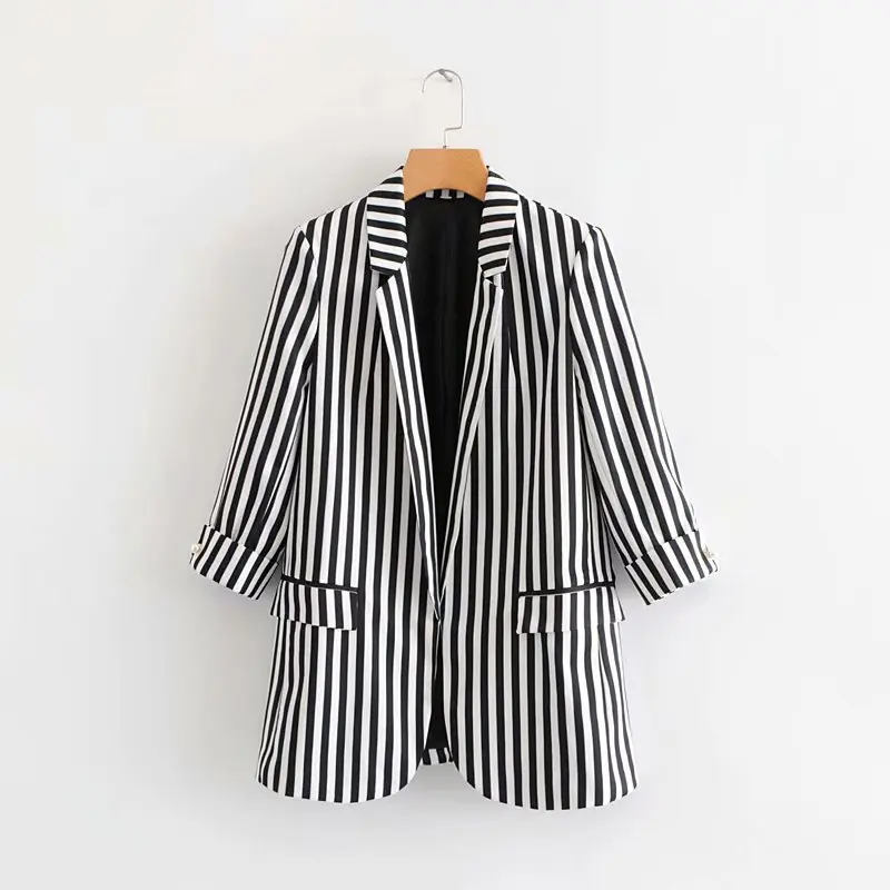 

47dn-6750 Europe And America WOMEN'S Dress 2019 Spring And Autumn New Style Fashion Elegant-Style Stripes Suit Jacket Women's
