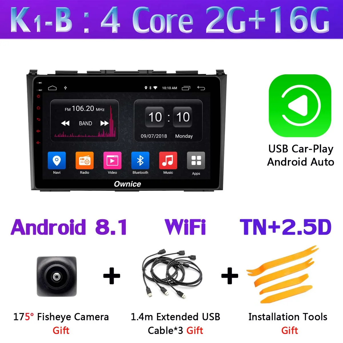 K1-B-CarPlay 360 ° камера Android 9,0 4G ram+ 64G rom gps радио SPDIF DSP CarPlay Автомобильный плеер для Honda CRV CR-V 2006 2007 2008 2009 2010 2011 - Цвет: K1-B-CarPlay