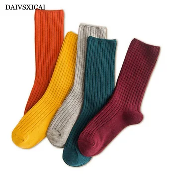 

3Pairs/lot=6Pieces Autumn Winter Cotton Ladies Fashion Socks Solid Color College Wind Wild Long Socks For Women