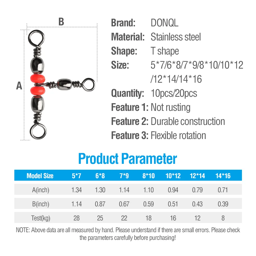 DONQL 10/20 шт. 3-ходовой поворотный рыболовные стопорное кольцо подшипника рыболовный крючок приманкой разъем Нержавеющая сталь аксессуар для рыбалки
