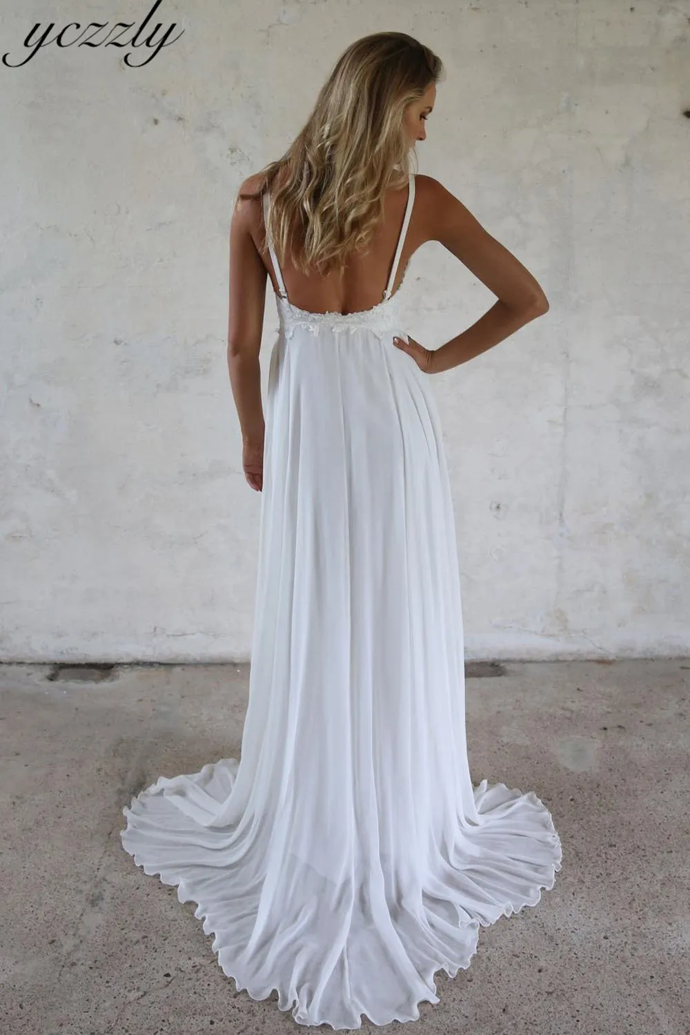 Boho недорогое свадебное платье на тонких бретельках кружевное шифоновое богемское свадебное платье Длинные Простые пляжные платья невесты Abiti Da Sposa