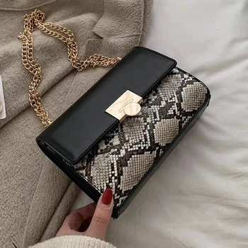 

Lady Messenger Bags 2020 Luxury Designer Serpentine Handbag PU Leather Chain Casual Square Flap Bag Big Shoulder Crossbody Bag