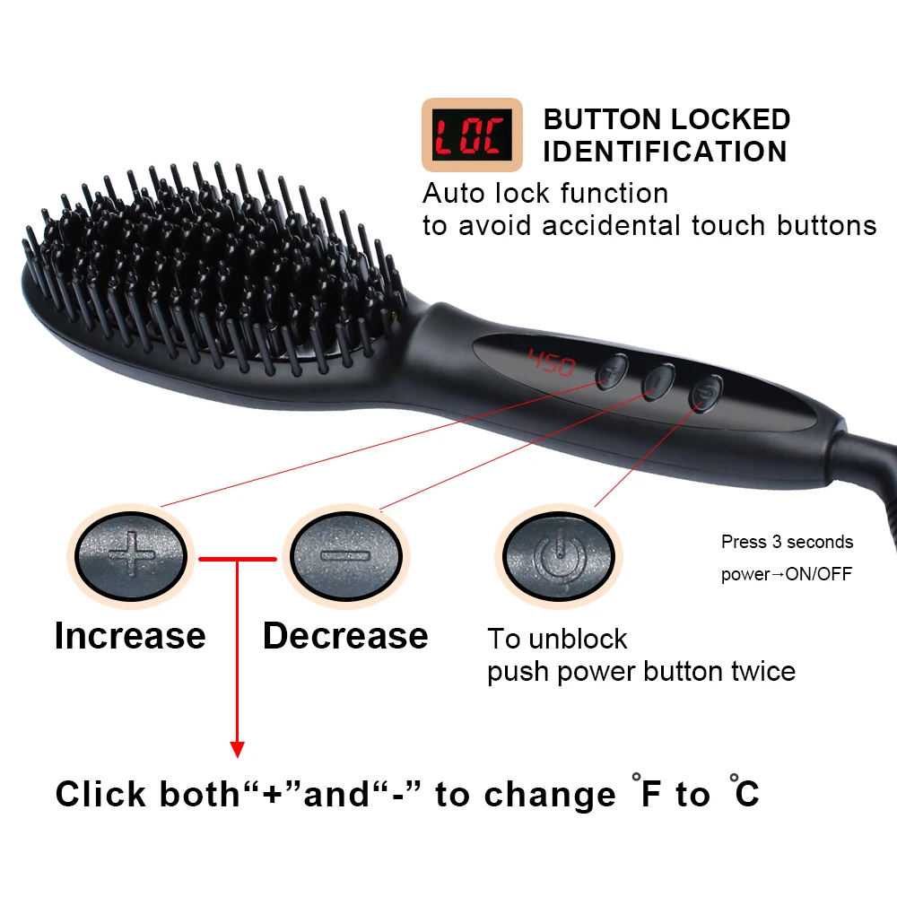 Щетка-выпрямитель для волос, плоская железная электрическая щетка, расческа, светодиодный дисплей, уход за волосами, стильные инструменты для мужчин и женщин, щетка для выпрямления волос