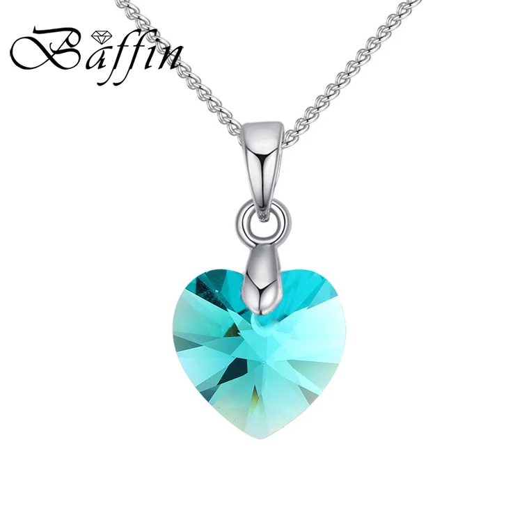 Blue Zircon BAFFIN мини-ожерелье в форме сердца, подвеска с кристаллами Swarovski для женщин и девочек, подарок, серебряная цепочка, Детские ювелирные украшения - Окраска металла: Blue Zircon