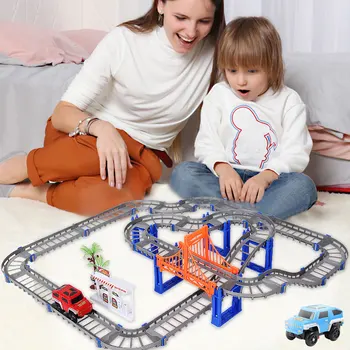 

73Pcs Kids Assembling Double Layers Electric Track Car Vehicles Playset Childrens DIY Variety Assembly Flexible Toy