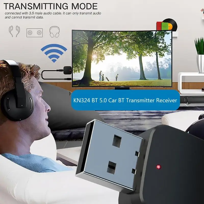 KN324 Bluetooth адаптер Bluetooth 5,0 автомобильный Bluetooth передатчик приемник с 3,5 мм аудио кабель