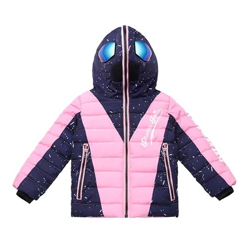 Детская зимняя куртка с очками для девочек, детские теплые модные парки куртка с очками пальто с капюшоном для девочек-подростков, зимняя одежда для детей возрастом от 14 до 4 лет