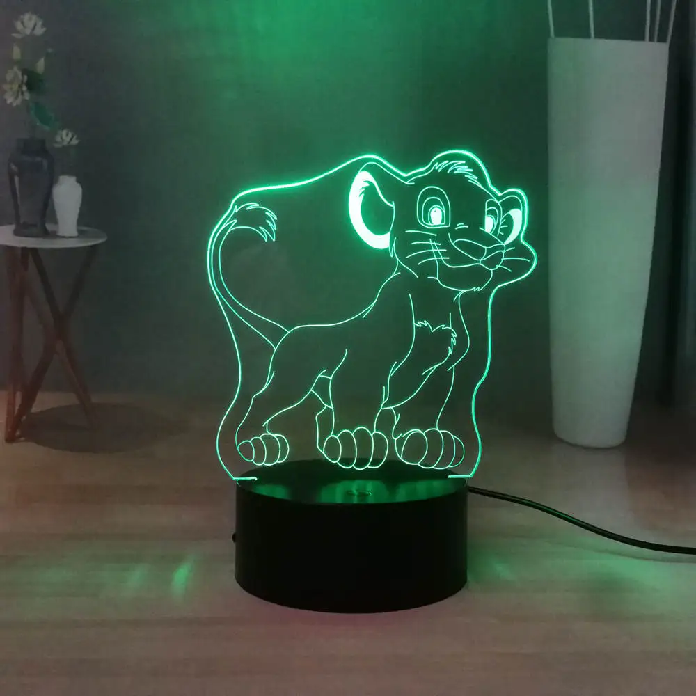Милый 3d светильник Simba маленький лев в виде мультяшного короля джунглей