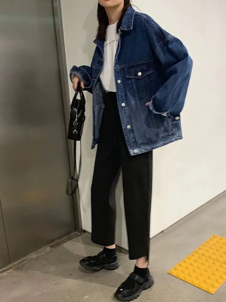 

Industrial Washing Vintage Jeans Coat Women's 2019 Autumn New Style Loose-Fit Korean-style Learn BF Jacket