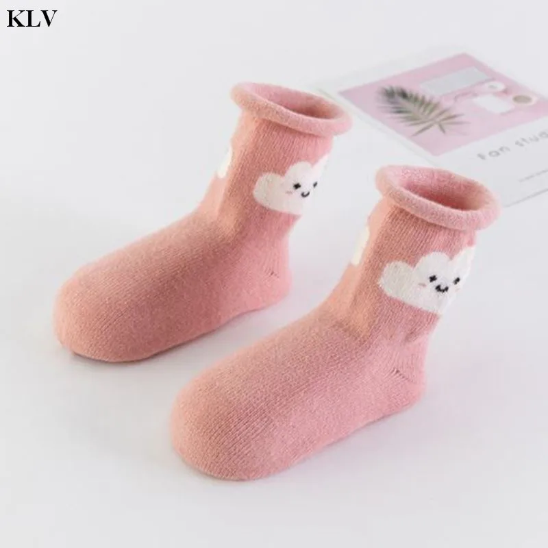 KLV/6 пар, хлопковые носки с рисунком для малышей, осенне-зимние чулки для мальчиков и девочек, мягкие теплые носки для малышей