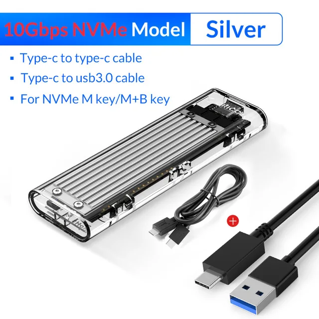 NVME - 10Gbps Silver ORICO M2 SSD чехол M.2 к usb type C прозрачный жесткий диск Корпус NVME SSD корпус для NVME PCIE NGFF SATA M/B Ключ SSD диск - Цвет: NVME - 10Gbps Silver