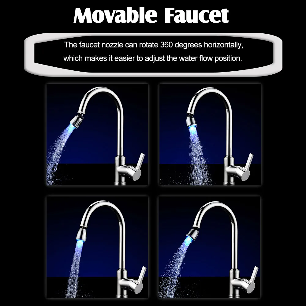 Faucet Adapter Faucet Extender Faucet Aerator Led Faucet Faucet Sprayer Faucet Sprinkler Kitchen Faucet LED Temperature Sensitive 3 Color Light Faucets Kitchen Bathroom Water Saving Aerator Tap Extender Adapter Nozzle Shower Sprayer