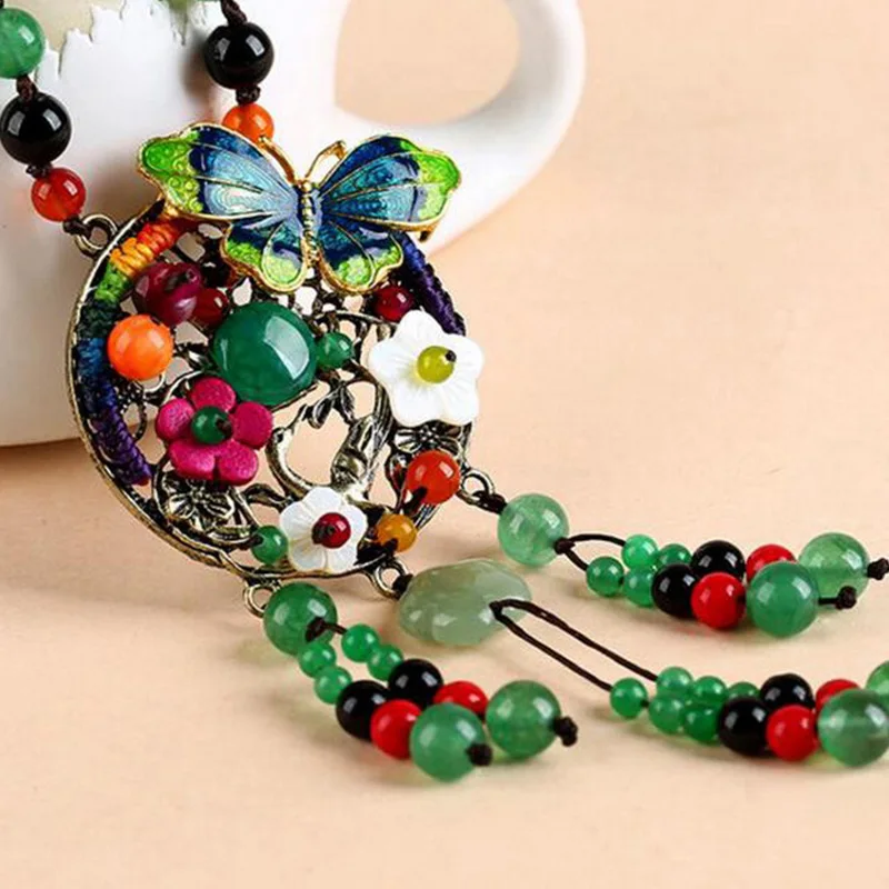 Богемное ювелирное изделие этническое ожерелье цепочка зеленый бисер Бабочка